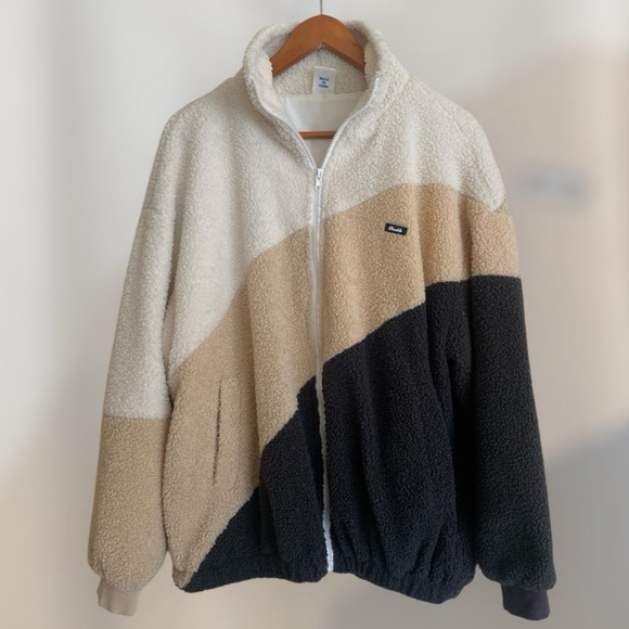 Patchwork Polar Sherpa Jacket Oversized  Contrast Color Polar Fleece Size Medium - Picture 2 of 12